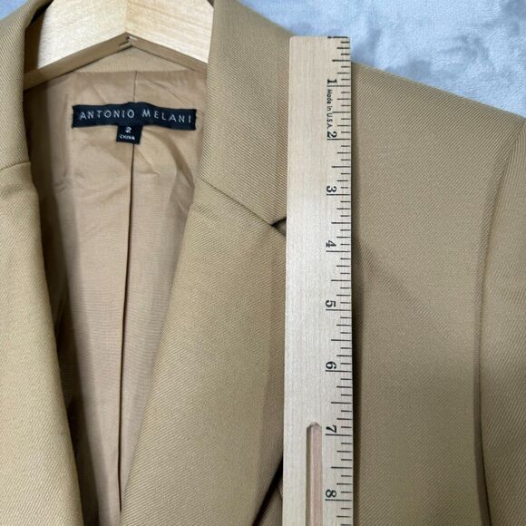 Antonio Melani Blazer Womens 2 Tan 2 Button Lined Pockets Stretch Career - Picture 9 of 10